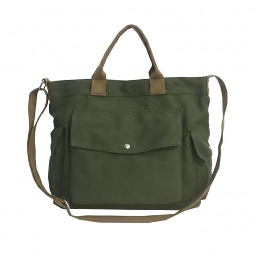 NATINSA canvas crossbody tote shoulder purse bag for women and men with multi-pocket for school, shopping, travel and work, 03 - green, NATINSA005