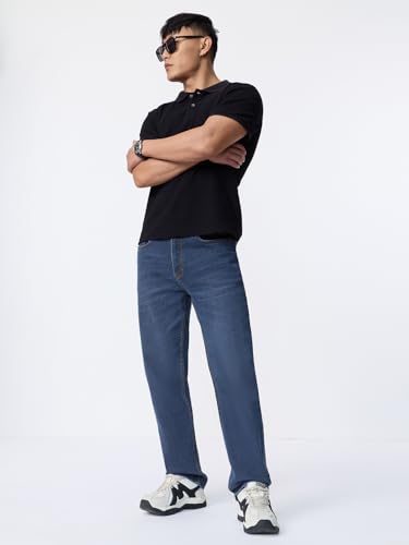 Image of The Souled Store Straight-Fit Denim: Men and Boys Cotton Blend Straight Fit Cargo Pockets Lightweight Everyday All-Season Denim Jeans