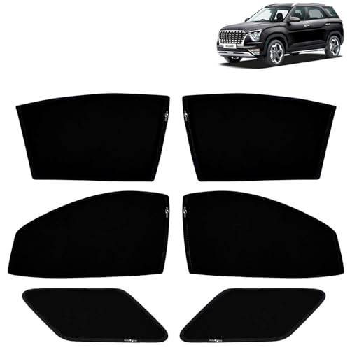 Image of KINGSWAY Car Sun Shade Curtains Only Compatible with Hyundai Alcazar (2021 to 2024) | Z-Black Fix-Type (Non-Magnetic) | UV & Heat Protection | Pack of 6 Pcs