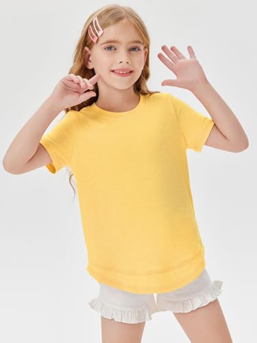 Haloumoning Girls Summer T Shirts Loose Curved Hem Short Sleeve Shirt Athletic Casual Tops Tees 4-14 Years2
