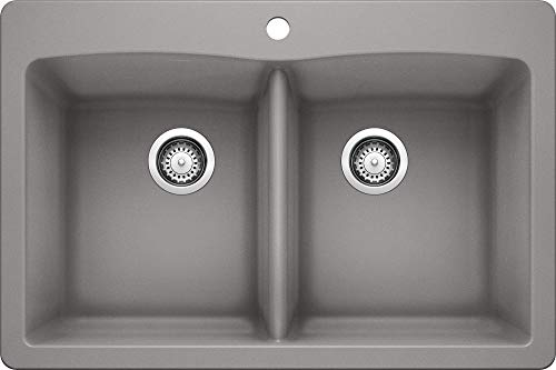 BLANCO 440219 Diamond Equal Double Bowl Kitchen Sink, Metallic Gray Finish, 33" L