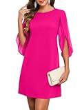 oten Flutter Sleeve Cocktail Dress for Women 2025 A-Line Flare Chiffon Formal Wedding Guest Evening Party Dresses Hot Pink X-Large