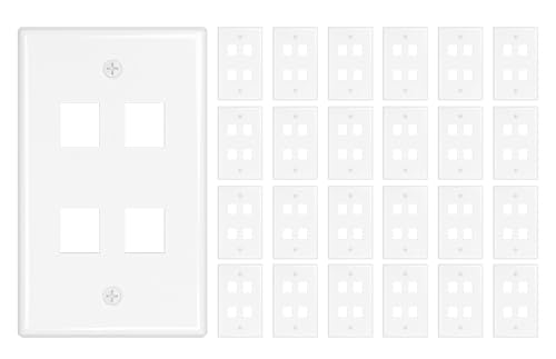 Image of iwillink 4-Port Keystone Wall Plate 25-Pack, Low Profile Ethernet Wall Plates for Keystone Jack, White