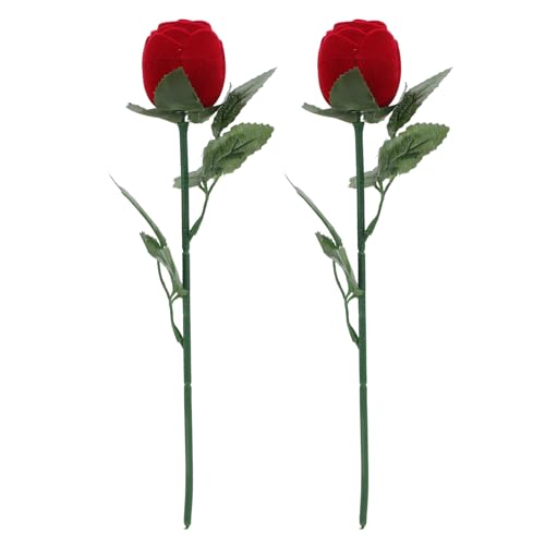 iplusmile Scatola Porta-Anelli a Forma di Rosa Rossa Foglie Set da 2 Contenitori Porta-Fedi Nuziali Romantici per Matrimonio e Proposta Custodia Decorativa per Gioielli e Anelli di