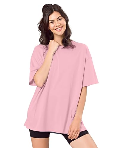 Image of SHODOX Women's Cotton Blend Oversized Drop Shoulder Solid T-Shirt(Pack of 1)