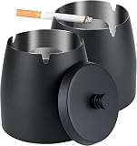 Pack of 2 Outdoor Cigarette Ashtray with Lid Smokeless Stainless Steel Ash Trays Covered Windproof S