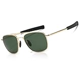 SUNGAIT Men's Military Style Polarized Pilot Aviator Sunglasses Bayonet Temples (Gold/Green (Spring Hinge))