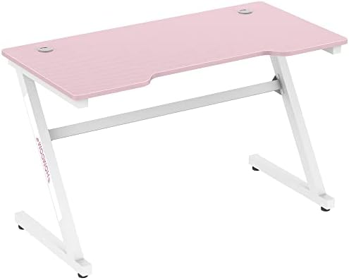 HOMCOM 1.2m Gaming Desk Z-Shaped Racing Style Home Office Computer Table with 2 Cable Managements for E-sport Study Workstation Pink