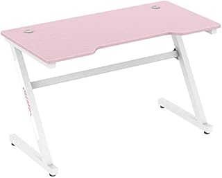 HOMCOM 1.2m Gaming Desk Z-Shaped Racing Style Home Office Computer Table with 2 Cable Managements for E-sport Study Workstation Pink