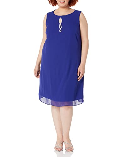 S.l. Fashions Women's Plus Size Rhinestone Beaded Sleeveless Dress With Capelet, Blue, 16W #TOP2