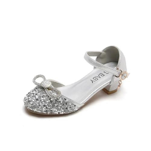 Girls Bow Mary Jane Dress Shoes Sparkle Low Heel Princess Wedding Party Flower Girl Pumps for Toddler/Little Kids