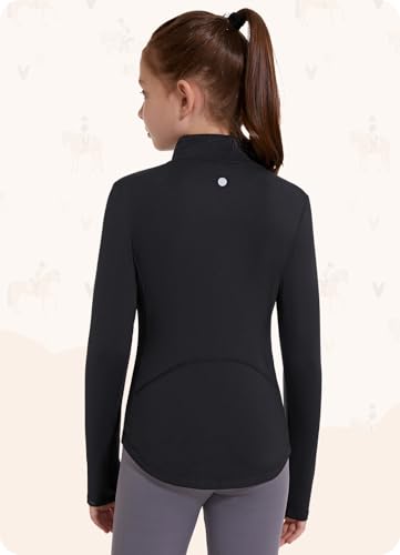 Girls Fleece Long Sleeve Shirts Half Zip Water Resistant Fall Jacket Athletic Horse Riding Sweatshirts w Pockets2