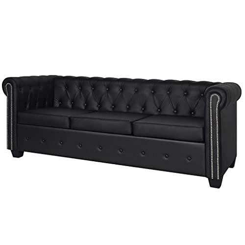 Emmtore Chesterfield-Sofa 3-Sitzer Kunstleder Ledersofa Polstersofa Loungesofa Schwarz Emmtore Chesterfield-Sofa 3-Sitzer Kunstleder Ledersofa Polstersofa Loungesofa Schwarz