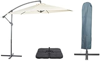 VonHaus Parasol with Base & Waterproof Cover, 3M Cantilever Banana Umbrella for Outdoor, Garden, Patio, Sunshade Canopy with Hand Crank, Tilt & Rotate Function, UV30+ Protection, Air Vent, Steel Frame