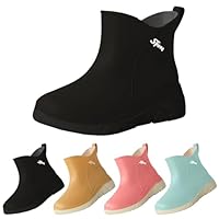 Women's Wellies Wide Fit Ankle Wellington Boots Short Garden Boots Anti-Slip Sole Durable Rainboots Fashion Comfortable Rubber Waterproof Shoes for Outdoor Walking Gardening Size 5.5 Black