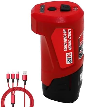 Tool Army M12 Portable Power Adapter & Power Station 48-59-1201, 49-24-2310 Compatible with Milwaukee M-12 12V Heated Jacket Battery, Red, MIL-M12
