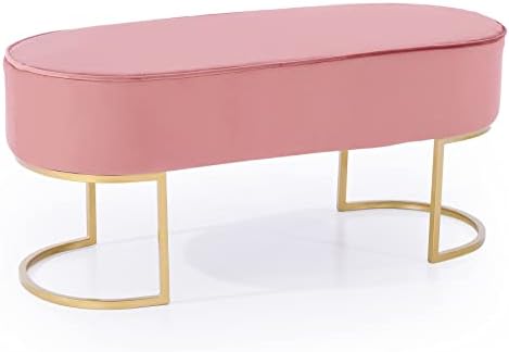VONLUCE Pink Velvet Bench with Padded Seat and Golden Metal Legs, Upholstered 100cm Long Ottoman for Bedroom Decor, Dining Bench Vanity Dressing Table Stool End of Bed Bench & Foot Stool