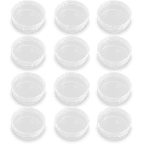 Image of 12 Pack 1.69 oz Clear Storage Box Round Organizer (2.64 x 1.02 inch) with Lid for Earplugs Tiny Bead Dices and Other Craft Accessories