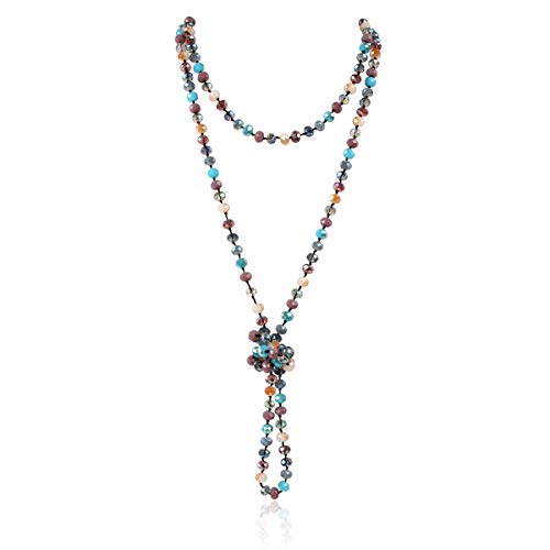 Hand Knotted Beads Endless Long Statement Necklace - Handmade Versatile Beaded Strand Lariat Multi Layer Infinity Wrap 60