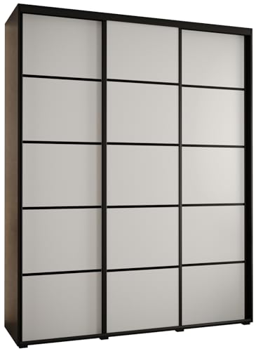 MEBLE KRYSPOL Davos 4 190 Schrank mit DREI Schiebetüren für Schlafzimmer - Moderner Kleiderschrank mit Kleiderstange und Regalen - 235,2x190x60 cm - Schwarz Weiß Schwarz