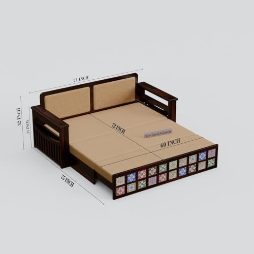 Image of Wooden Sofa Cum Bed for Living Room | Convertible Sofa Bed with Storage | 3 Seater Foldable Sleeper Sofa | Solid Wood Pull Out Sofa Bed with Mattress for Home & Guest Room (Walnut, Anna)