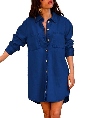 Fiona Jolin Womens Denim Jackets 2025 Classic Casual Long Sleeve Button Down Loose Jean Jackets with Pockets Vacation