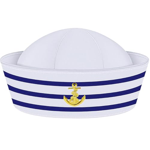 Matrosenmütze Blau-Weiß Gestreifter Matrosenhut Matrosen Kostüm Hut Kapitänsmütze Marine Mütze Matrosen Hut für Verkleidung Party Cosplay-Party Yachtparty für Herren Damen Matrosenhut (58×8 cm)