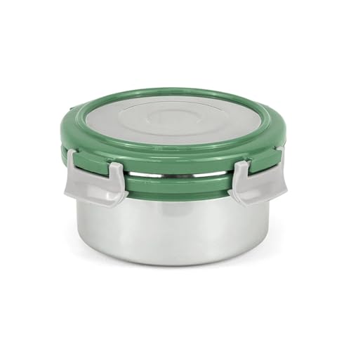 Image of Signoraware Lock N Store Stainless Steel Round Container With Steel Lid | Airtight & Leakproof | Compact & Durable | Ideal for Snacks, Office, School & Travel Use (450ml | EGreen)