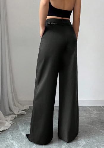 LETSVDO Women's Straight Leg Dress Pants High Waisted Belted Pleated Wide Leg Slacks Trousers(for Work,Business,Office)3