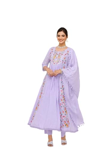 Image of ishin Floral ethnic motifs embroidered a-line kurta set with dupatta