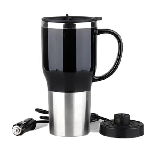 Taza de viaje con calefacción – Caldera de 12 V | Taza de viaje eléctrica portátil, elegante caldera de coche con asa, 450 ml para coche, hogar y exterior