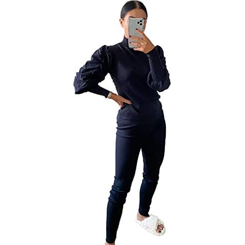 Rolight Chic Women's Puff Sleeve Top Bottom Jogging Loungewear Suit Boxy Tracksuit Set Cover