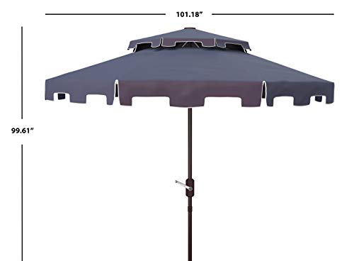 Safavieh Pat8200A Outdoor Zimmerman Navy And White 9-Foot Double Top Market Uv Protected Umbrella #TOP5