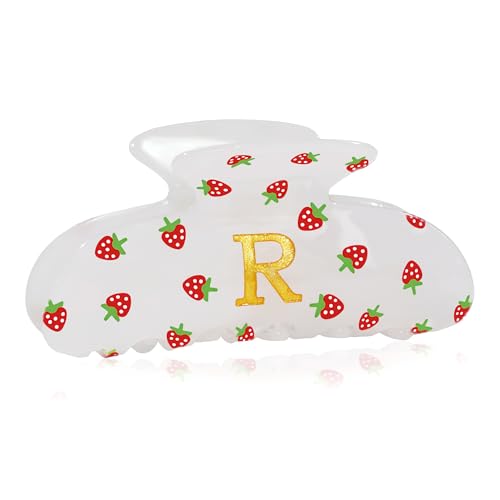 Image of Initial Strawberry Hair Clips for Women - Teen Girl Gifts Trendy Stuff, Y2K Accessories Strawberry Print Hair Accessories, Wedding Bridesmaid Birthday Valentines Day Gifts for Girls, Letter R