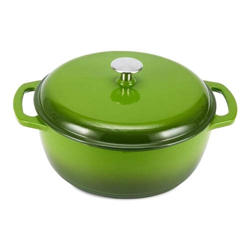 Image of Amazon Basics Enameled Cast Iron Dutch Oven Pot with Lid, Round, Dual Handles, Heavy-Duty, Oven Safe for Stews, Roasting, Baking, 7.3-Quart, Green