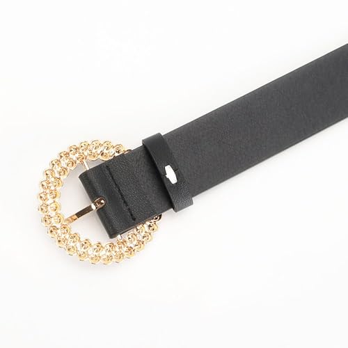 Kopida Women PU Leather Waist Belt Rhinestone Pearl Round Buckle Belt Adjustable Waist Belt Casual Jeans Belt Dress Pants Belt4