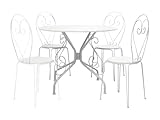 Anti-rouille, Anti-UV Vente-unique - Salle à Manger de Jardin en métal façon Fer forgé : Une Table D.120cm et 4 chaises empilables - Blanc - GUERMANTES de MYLIA