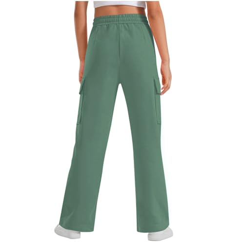 Girls Wide Leg Sweatpants High Waisted Baggy Pants Elastic Waist Athletic Joggers Loose Cargo Sweatpants with Flap Pockets2