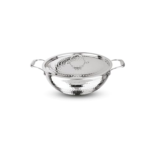 Image of Signoraware Artista Tri Ply Stainless Steel Hammered Shallow Kadhai 22cm with Lid | Gas & Induction Compatible | Stylish Indian Kadhai for Healthy Meal | Ideal for Daily Cooking (2.1 LTR | Steel)