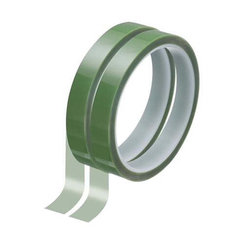 Image of HARFINGTON 2 Rolls High Temperature Masking Tape 15 /32 inch x108ft(12mmx33m) 0.05mm Thick PET Film Silicone Adhesive Heat Resistant Tapes for Heat Press Anodizing Circuit Board, Grass Green