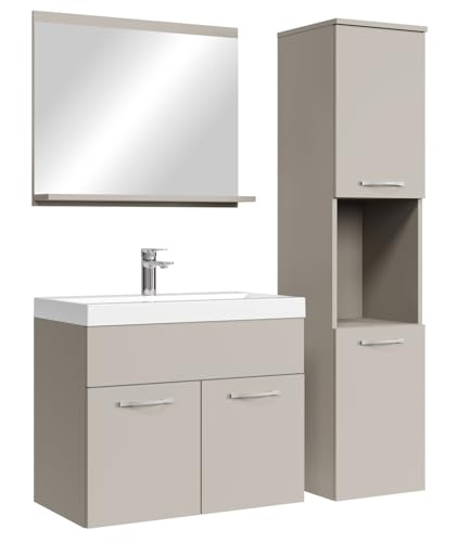 Badplaats Ensemble complet de meubles de salle de bain Montréal 60 x 35 cm Cachemire - Meubles de salle de bain avec lavabo, miroir et placard de salle de bain