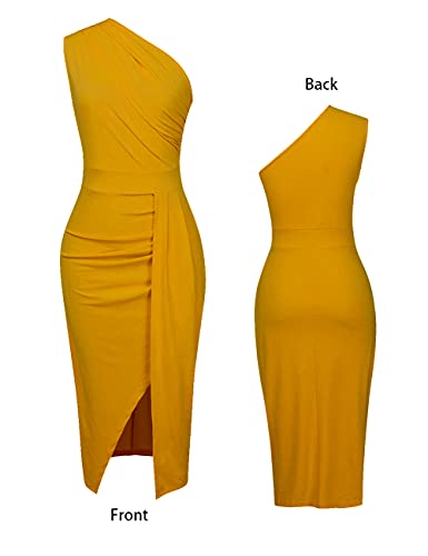 Nature Comfy Womens Elegant one Shoulder Sleeveless Ruched High Slit Solid Color Cocktail Party Dresses4