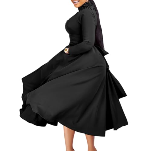 Vestido africano ajustado de cuello alto para mujer en punto elástico