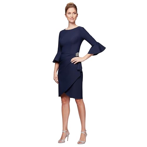 Image of Alex Evenings Women's Slimming Short Cocktail Dress with Bell Sleeves, Wedding Guest (Petite and Regular Sizes)