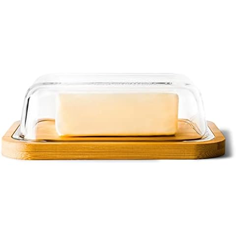 KIVY Mantequera de Cristal con Tapa de bambú Elegante y sostenible Cover