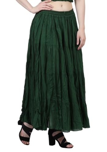 Wevez Women’s 12 Yards Green Cotton Skirt – Long Flowy Skirt for American Belly Dance, 4 Tiered Design