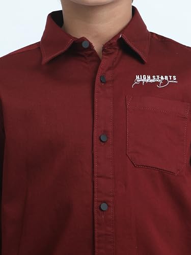 Image of Red Nine Rocket Science Boys' Solid Satin-Finish Poly Cotton Shirt | Single Pocket, Spread Collar, Long Sleeve, Casual