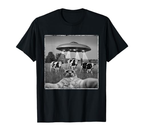 Funny Cat Selfie Tshirt Mujeres Mujeres UFO Teórico De La Camiseta