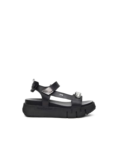 Nero Giardini E410707D Sandales Femme en Cuir Et Matière Technique - Noir 38 EU