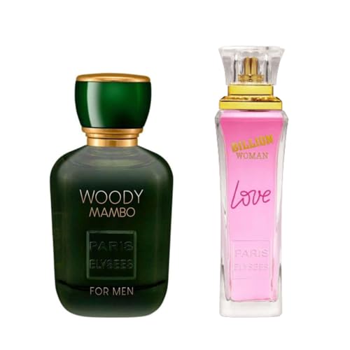 PARIS ELYSEES PARFUMS - Lote de Perfumes WOODY MAMBO x BILLION WOMAN LOVE - Eau de Parfum Hombre & Mujer 100 ml - Aromático & Afrutado